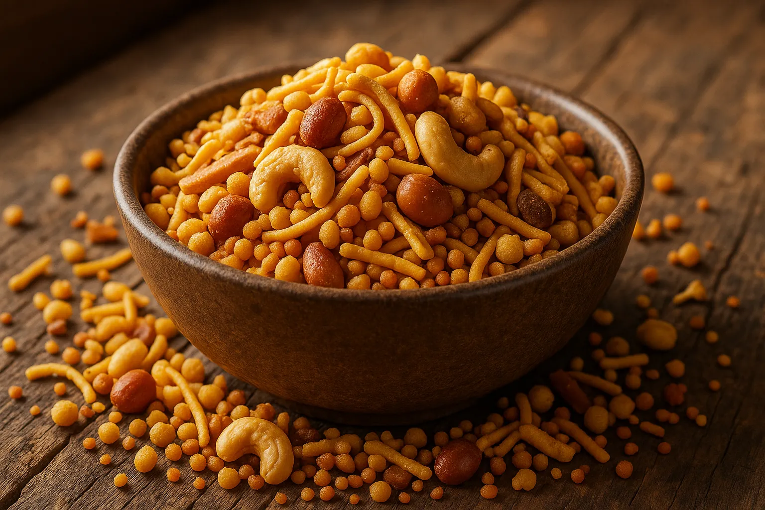 Fresh Haldiram's All In One mixture on rustic wooden table - 536 Kalorien pro 100g