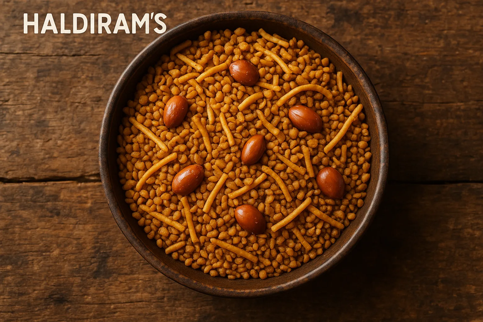 Fresh Haldiram's Dal Moth on rustic wooden table - 465 calories per 100g