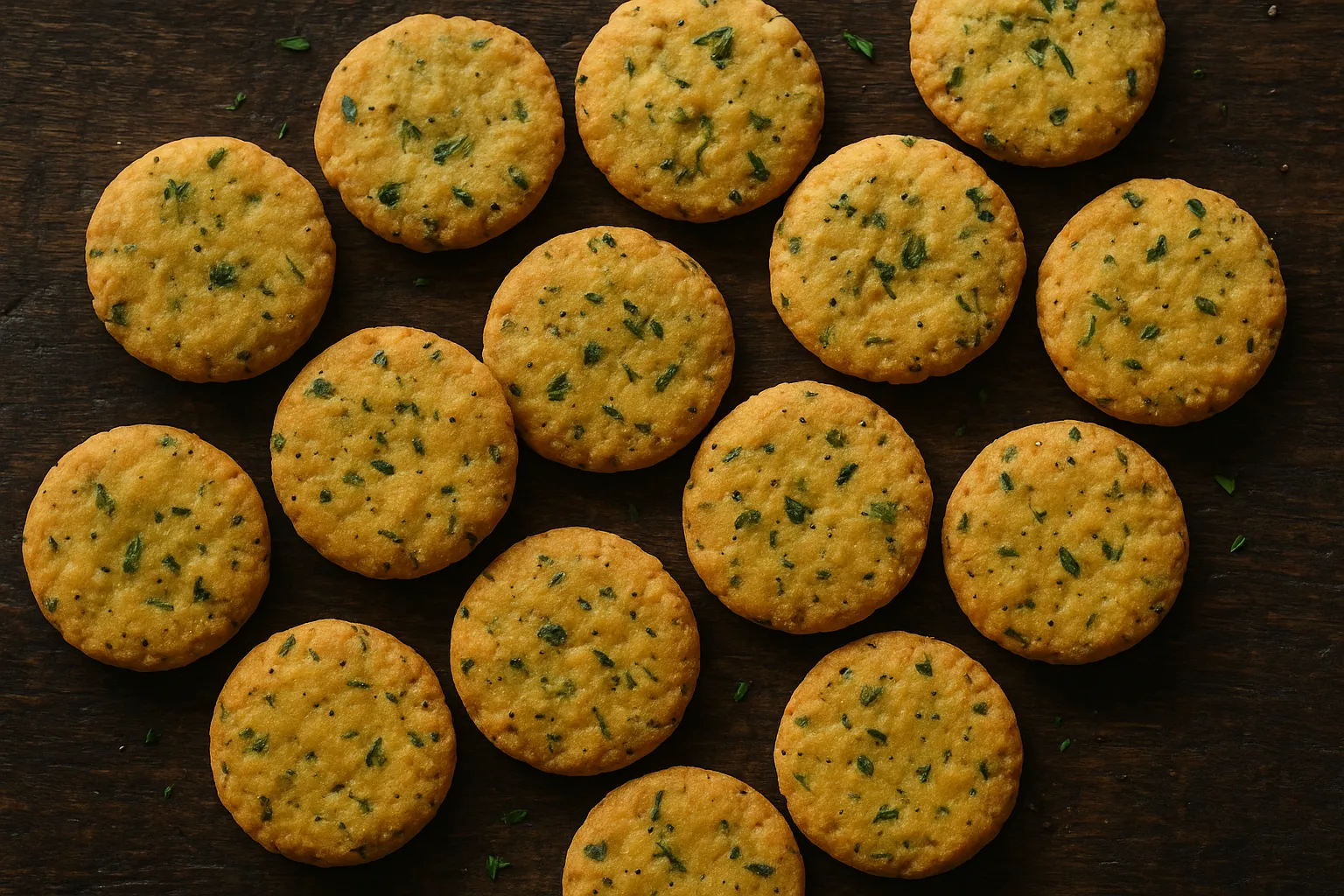 Fresh Haldiram's Methi Mathri on rustic wooden table - 546 calories per 100g
