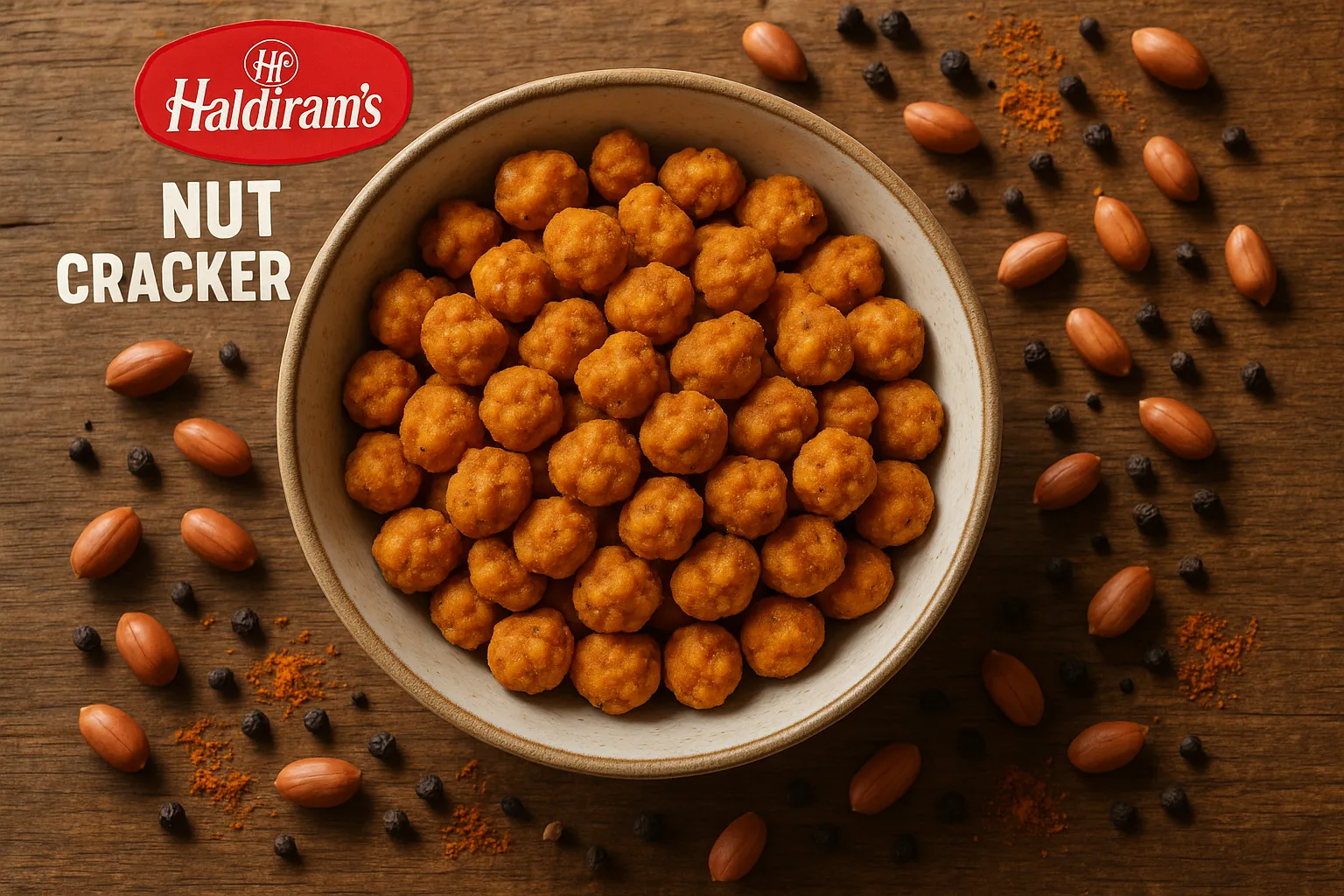 Haldiram's Nut Cracker snack in bowl with peanuts - 150 calories per serving