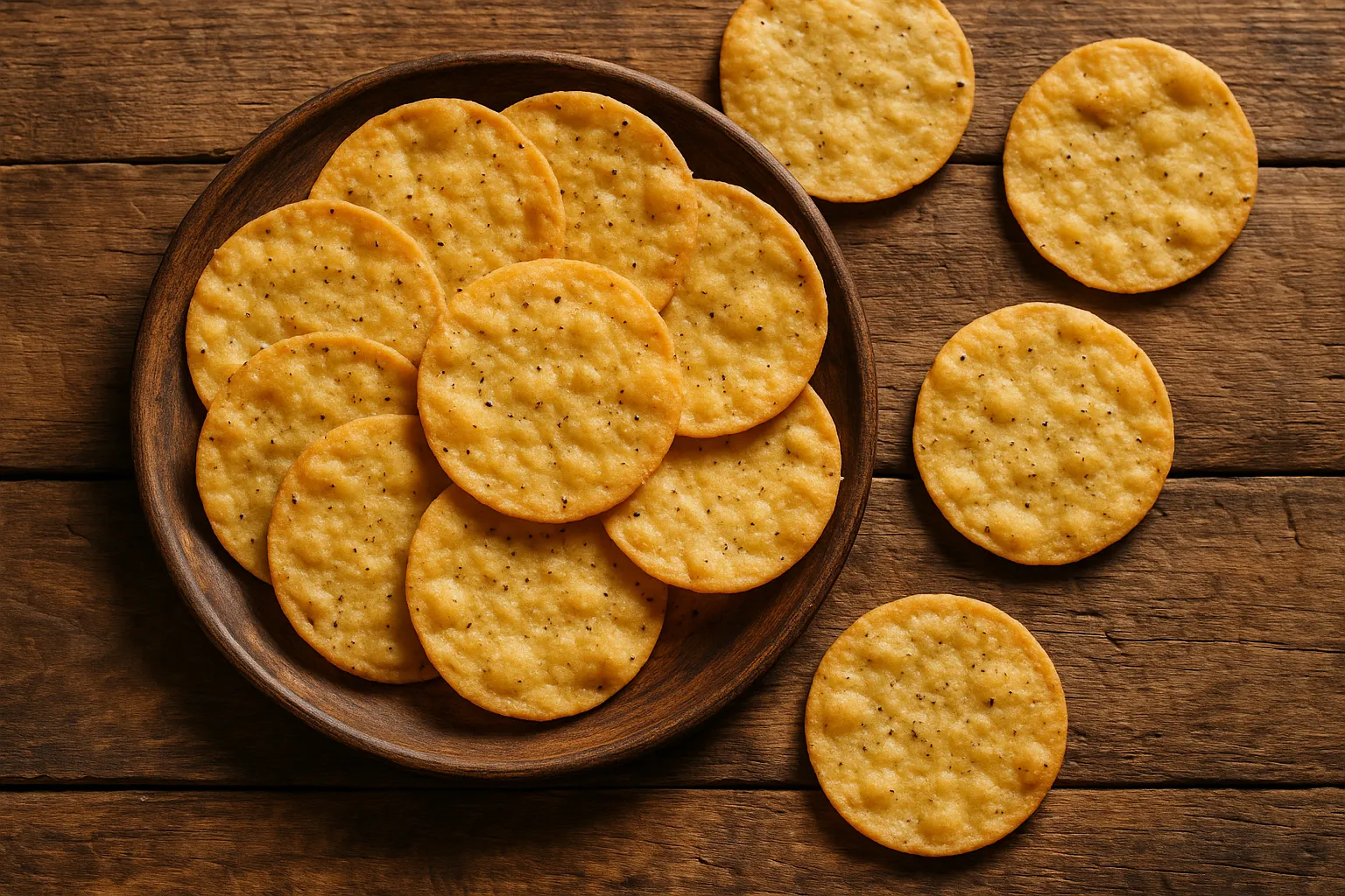 Fresh Haldiram's Papdi crackers on wooden table - 450 calories per 100g