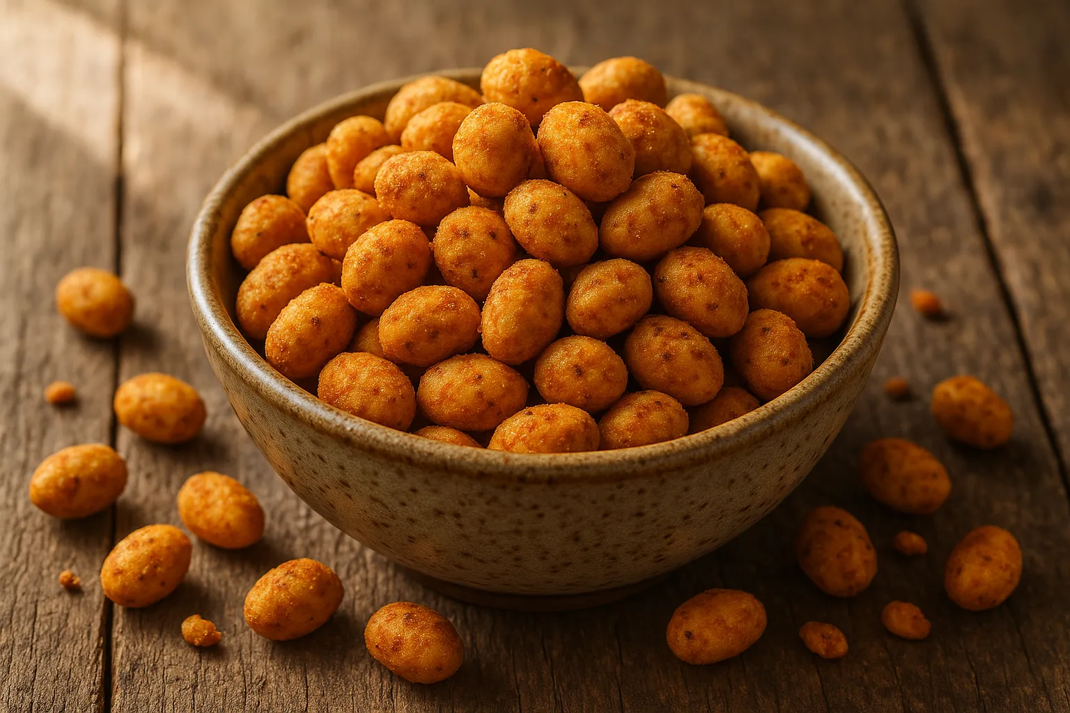 Fresh Haldiram's Tasty Nuts on rustic wooden table - 624 calories per 100g