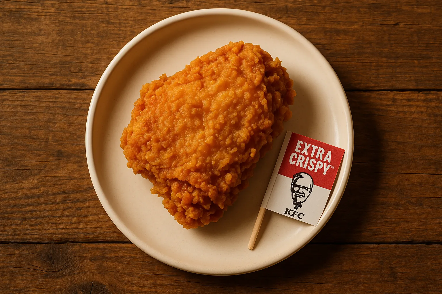 KFC Extra Crispy Chicken Thigh on white plate - 360 calories per piece