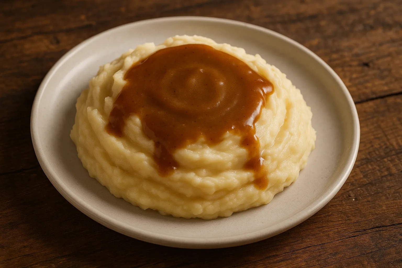 Creamy mashed potatoes with brown gravy - 150 calories per medium serving
