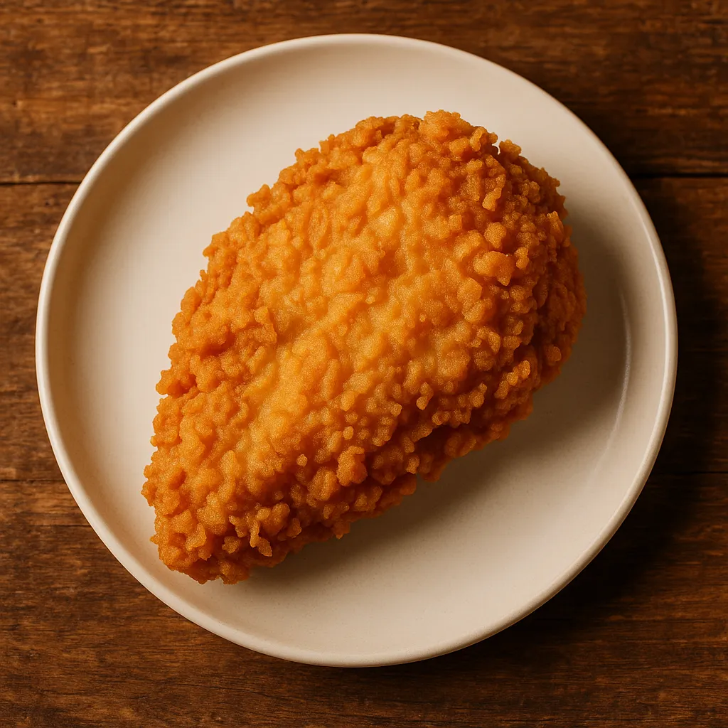 सफेद प्लेट पर KFC ओरिजिनल रेसिपी चिकन ब्रेस्ट - प्रति पीस 320 कैलोरी