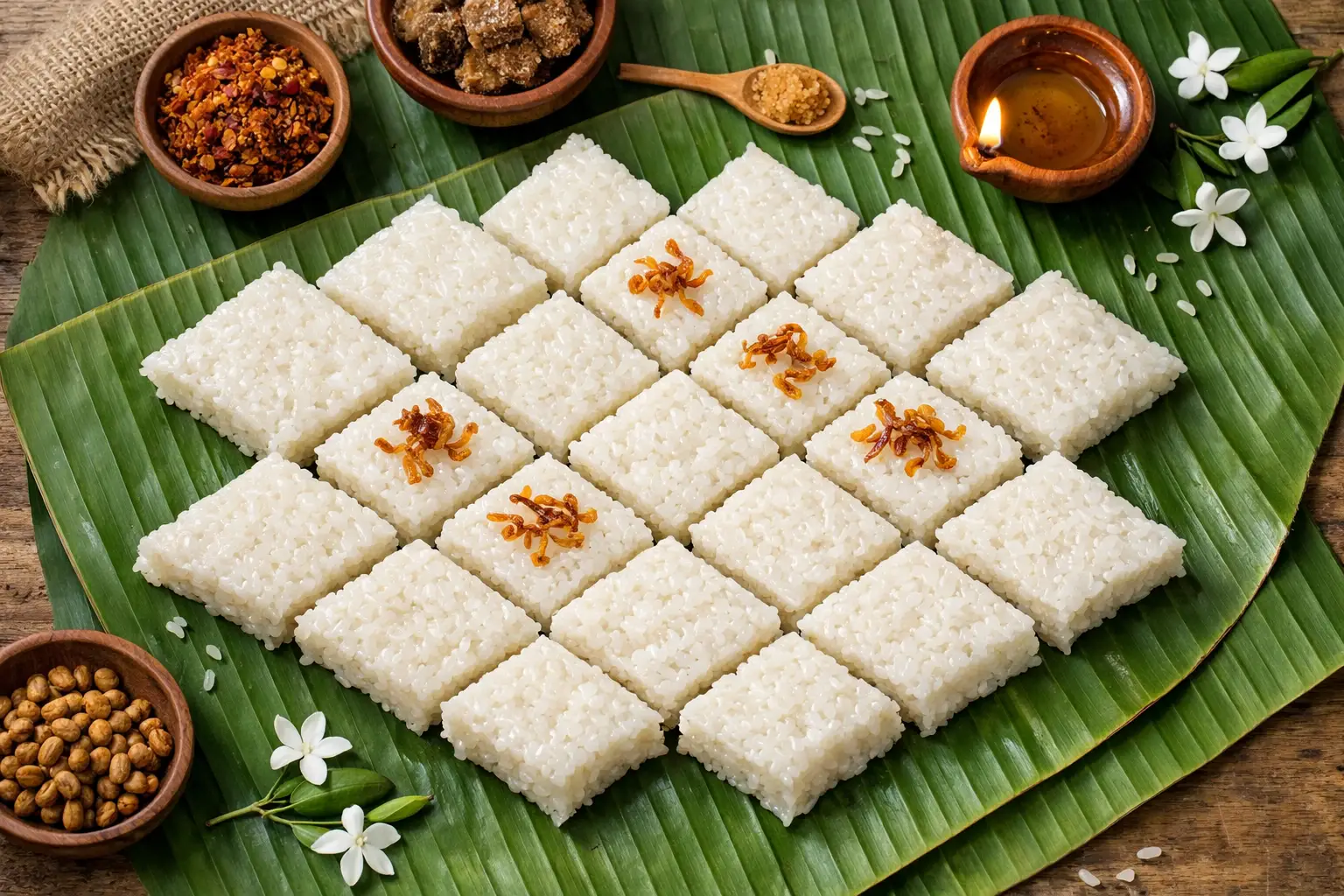 Kiribath fresco sobre hoja de plátano - 280 calorías por porción