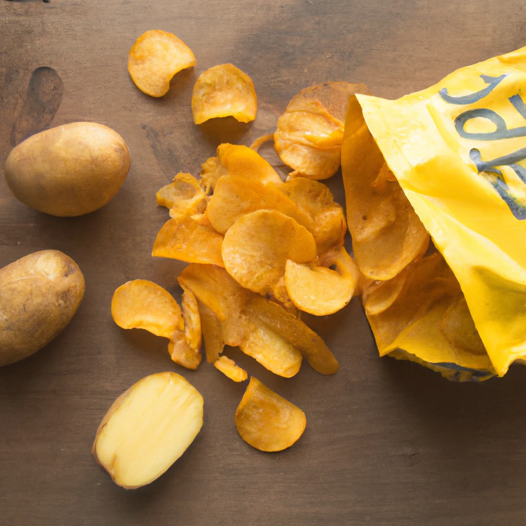 Lay's Brazilian-Style Garlic Sauce Chips on rustic wooden table - 160 calories per 28g serving