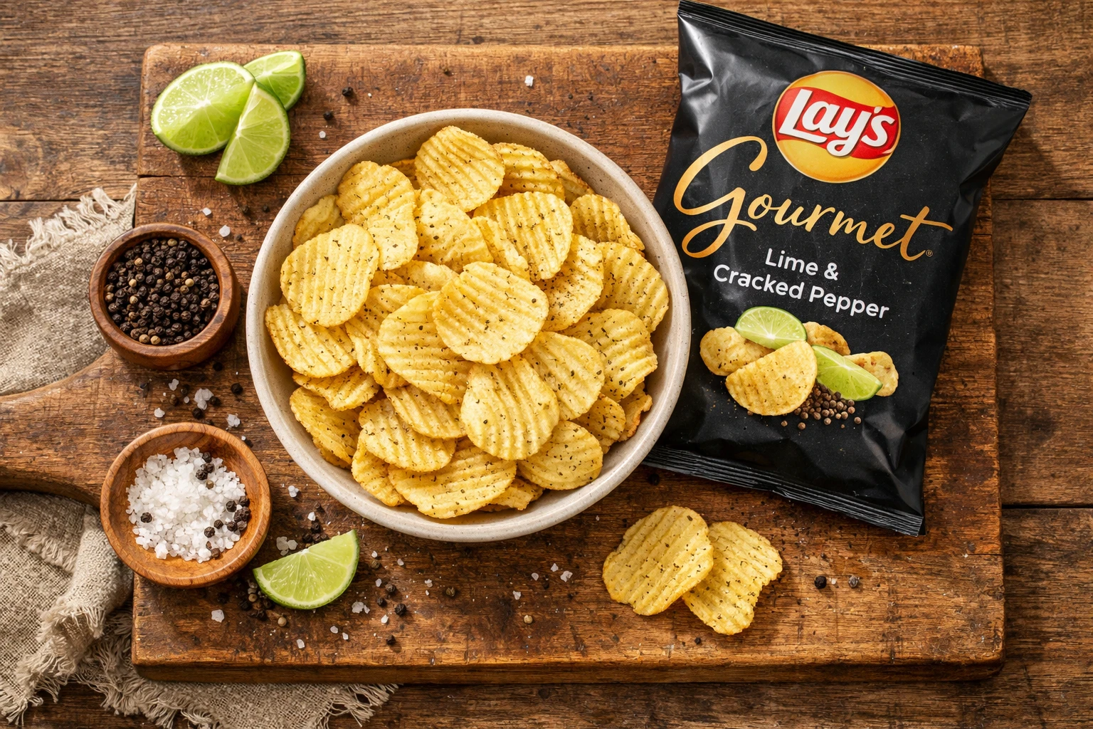 Lay's Gourmet Limetten- und Pfeffer-Chips in Packung - 160 Kalorien pro Portion