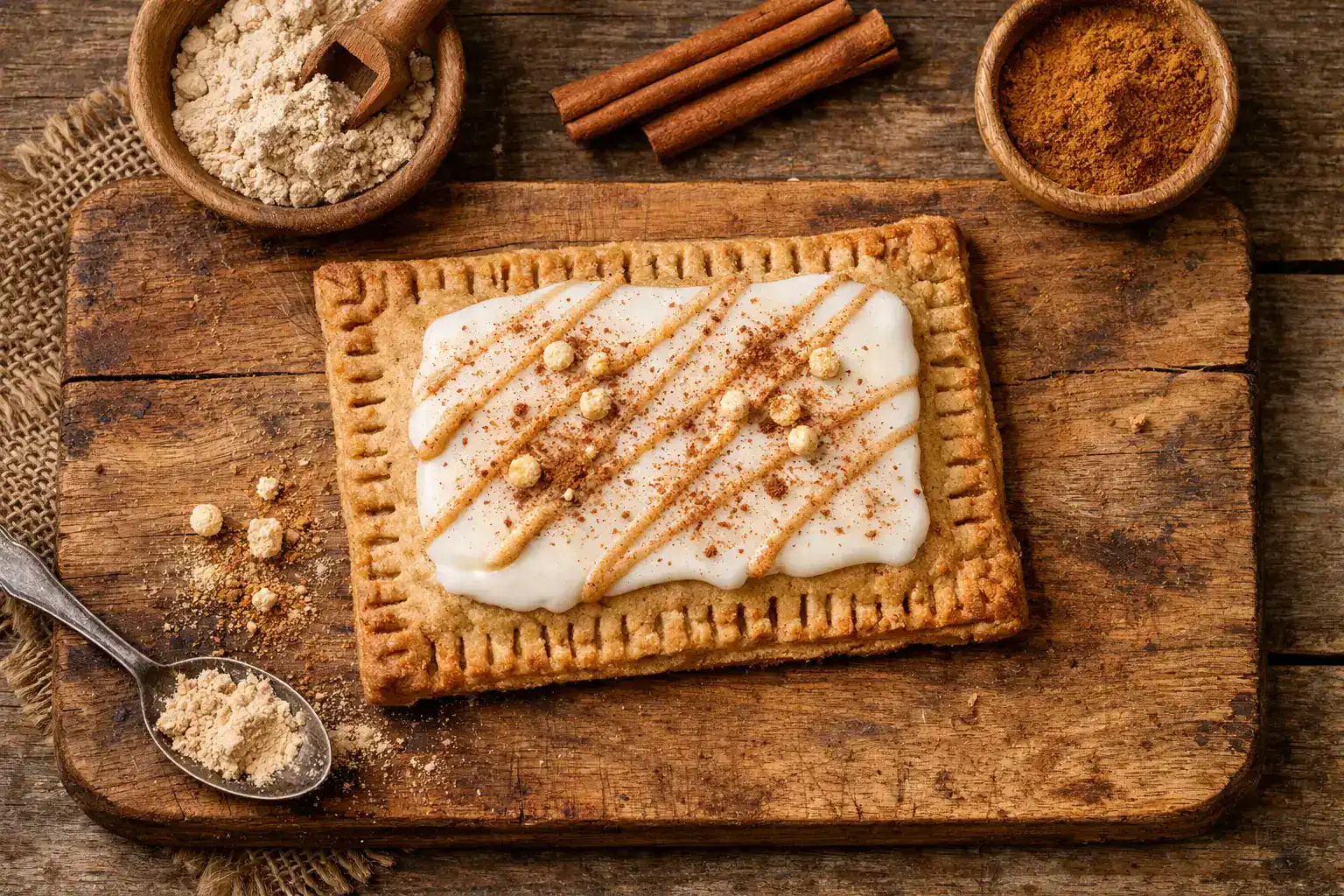 Legendary Foods Protein Pastry Zimt auf rustikalem Holztisch - 180 Kalorien pro Pastry