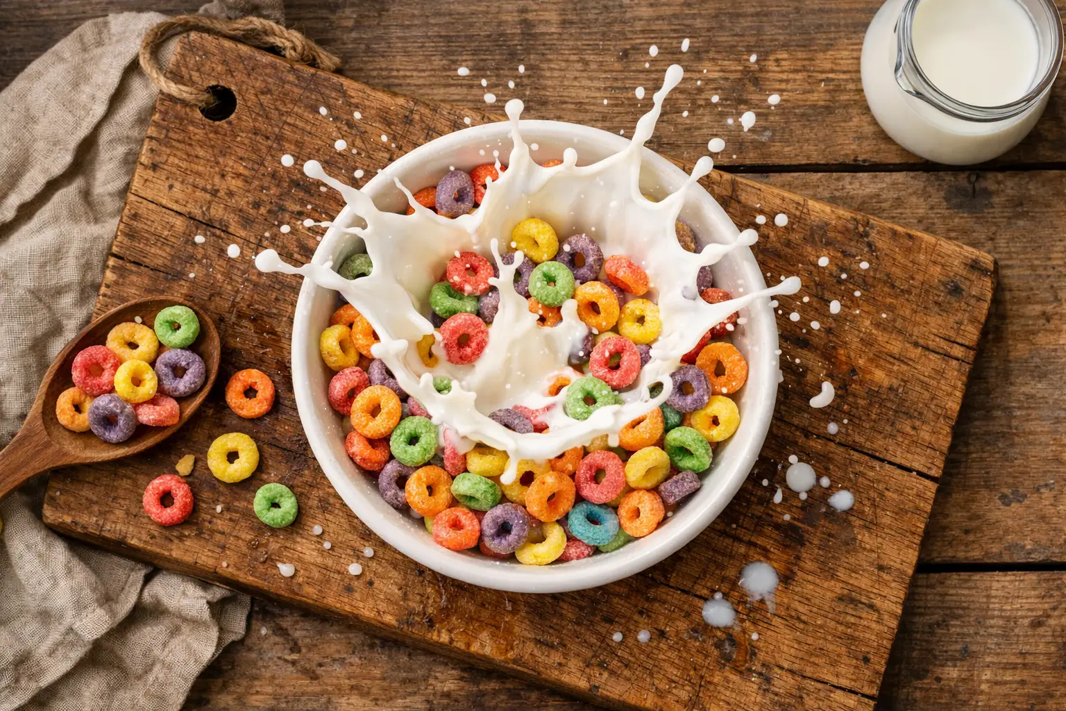 Fresh Magic Spoon Fruity cereal in bowl on rustic wooden table - 140 calories per serving