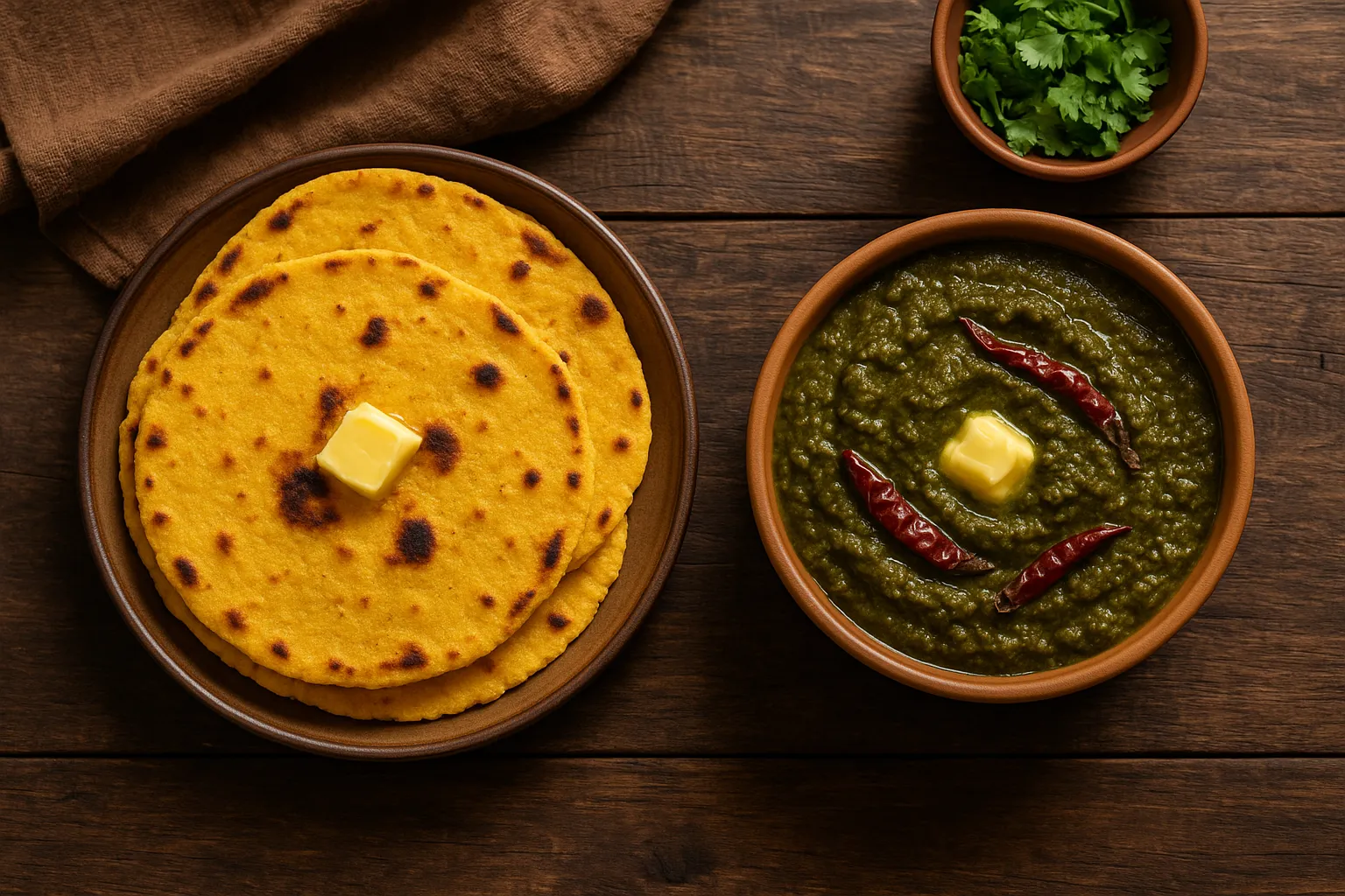 Fresh makki di roti on rustic wooden table - 90 calories per roti