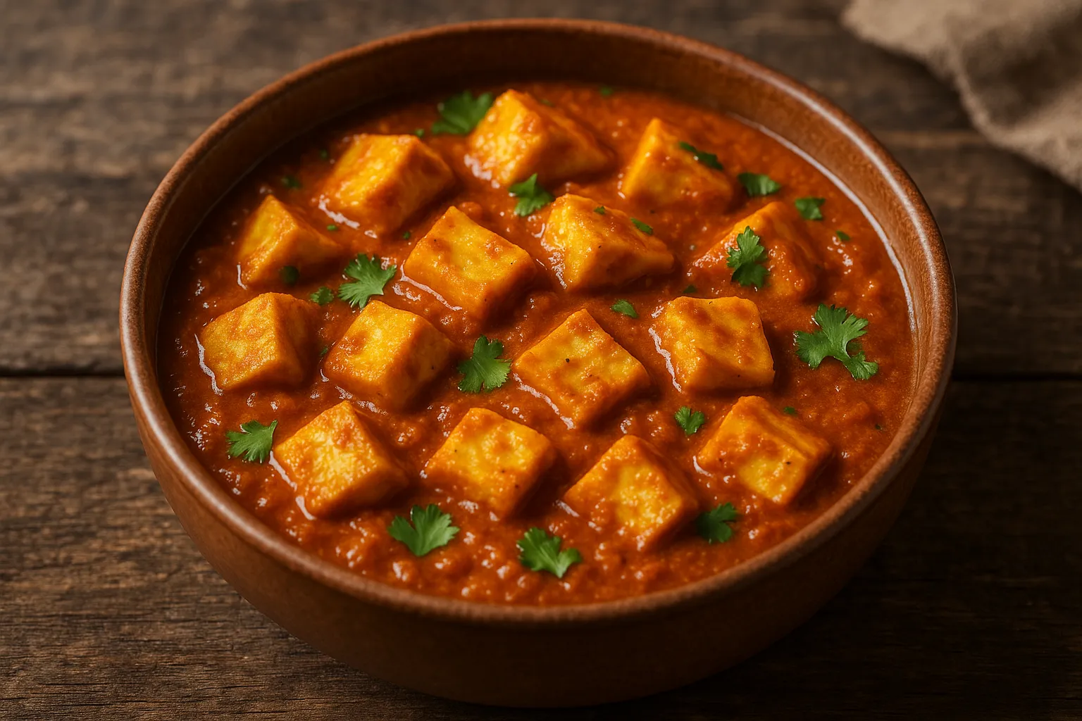 Golden मसाला पनीर curry with tomato-based sauce - 200 calories per serving