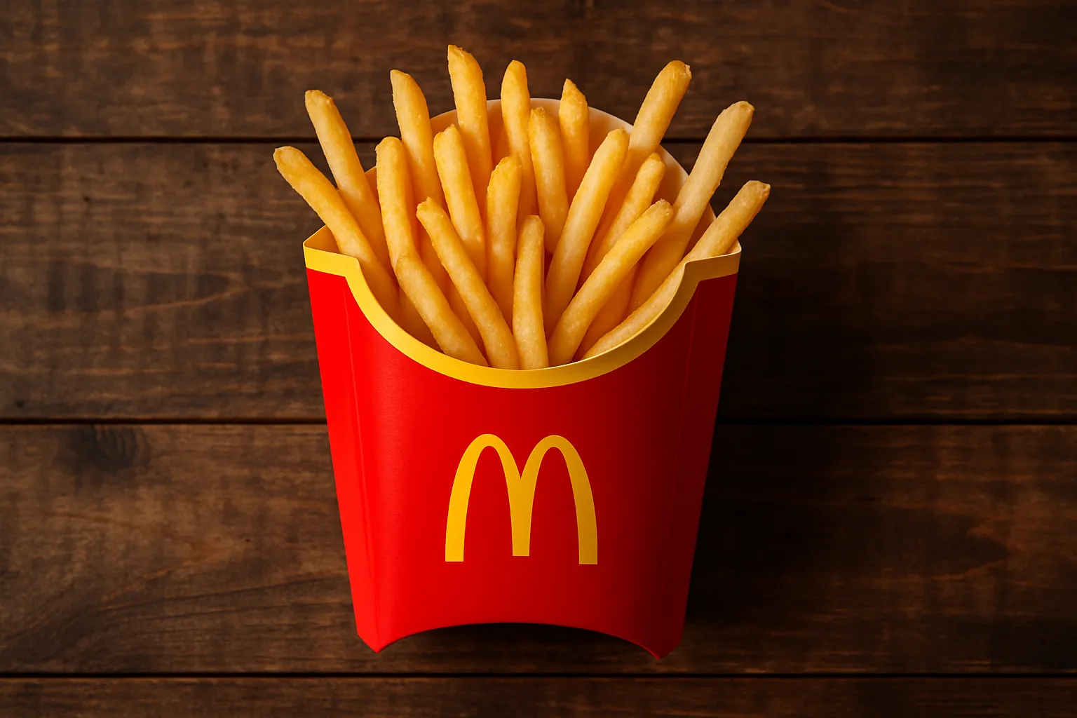 Golden McDonald's french fries in red container - 320 calories per medium serving