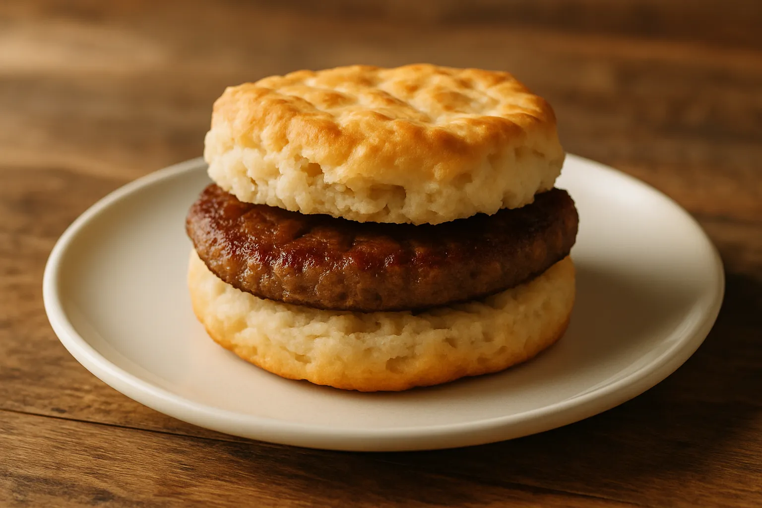 McDonald's Sausage Biscuit on plate - 430 calories per serving