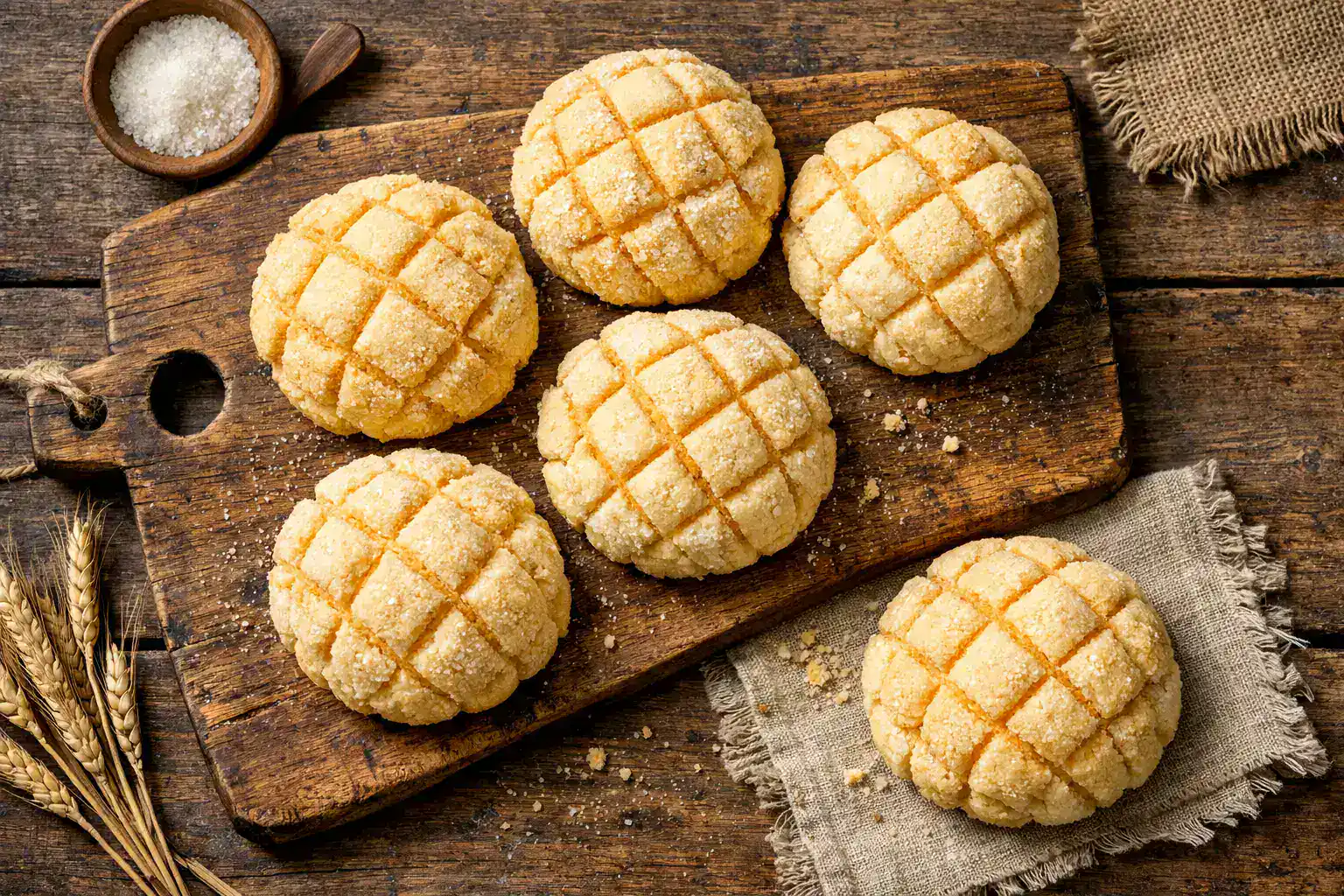 Melon pan frais sur table en bois rustique - 350 calories par pièce
