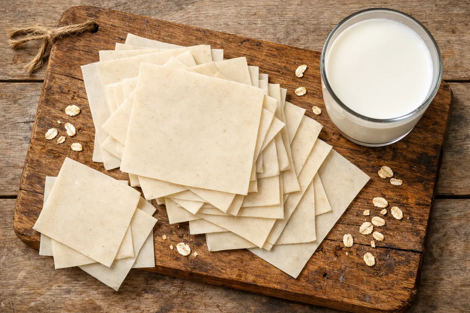 Milkadamia Hafermilch-Scheiben auf Holzbrett - 60 Kalorien pro Scheibe