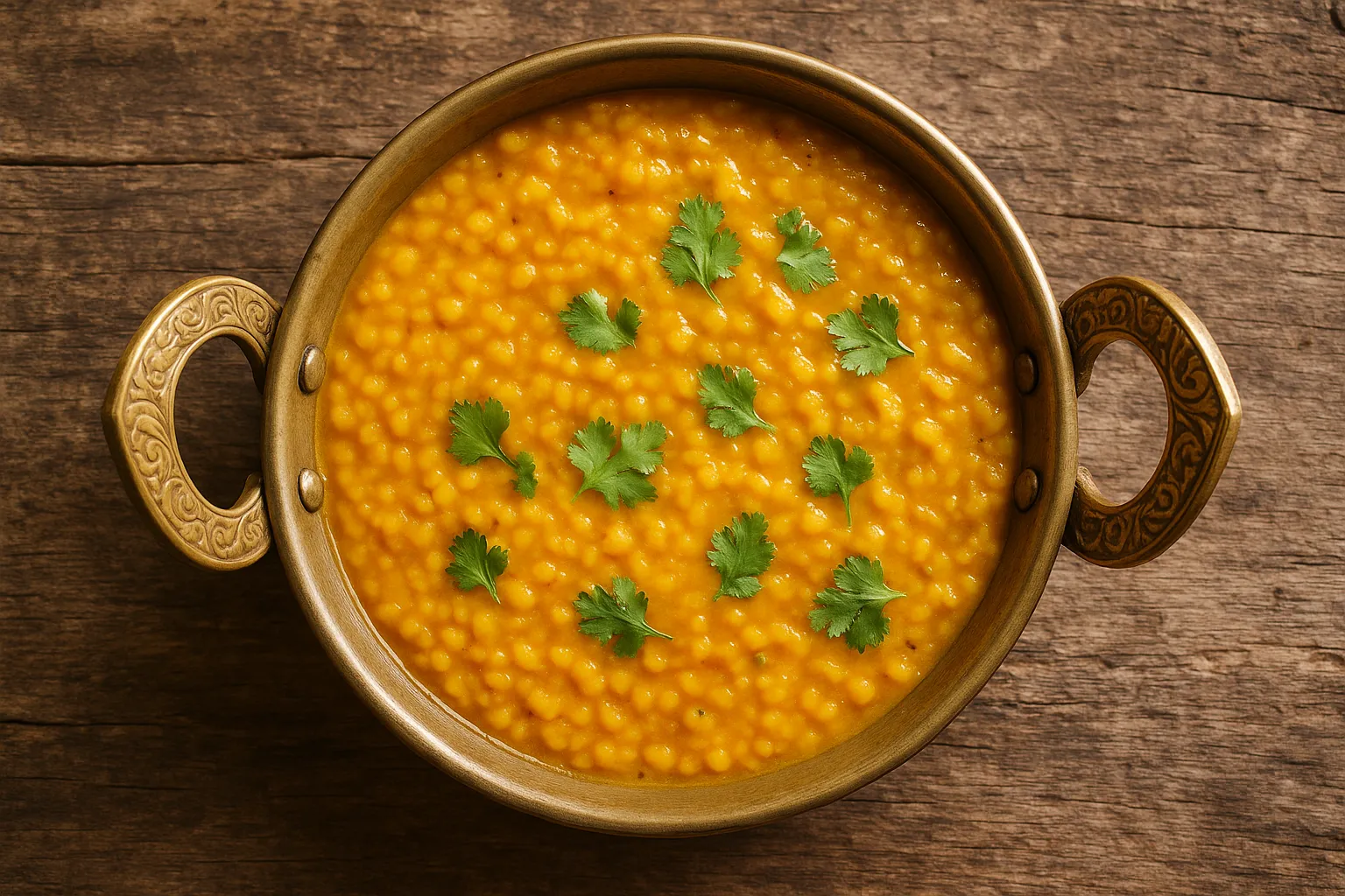 Fresh moong dal on rustic wooden table - 120 calories per 100g