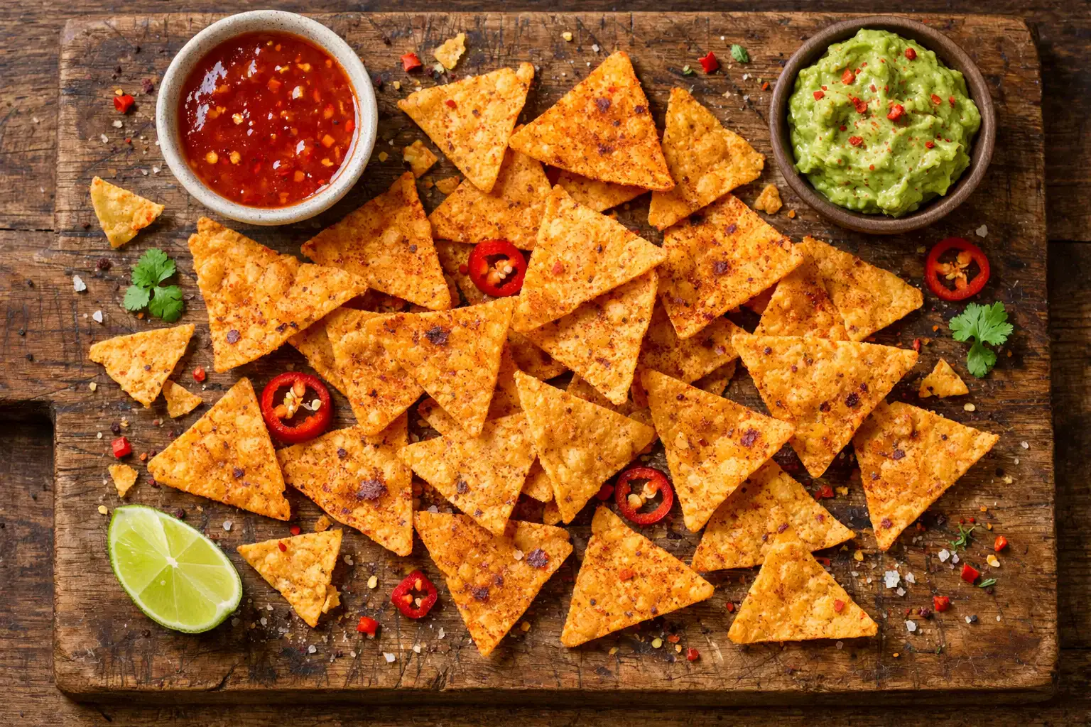 Fresh M&S Sweet Chilli Popped Red Lentil Tortillas on rustic wooden table - 132 calories per 30g serving