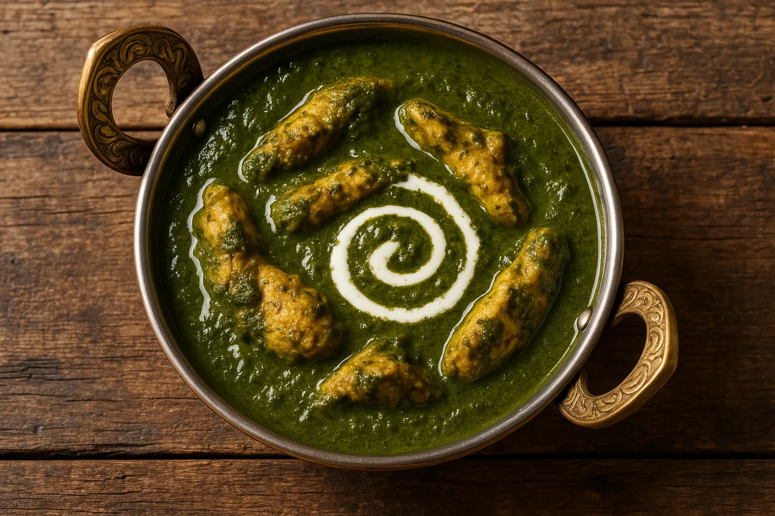 Fresh Murgh Palak on rustic wooden table - 165 calories per cup