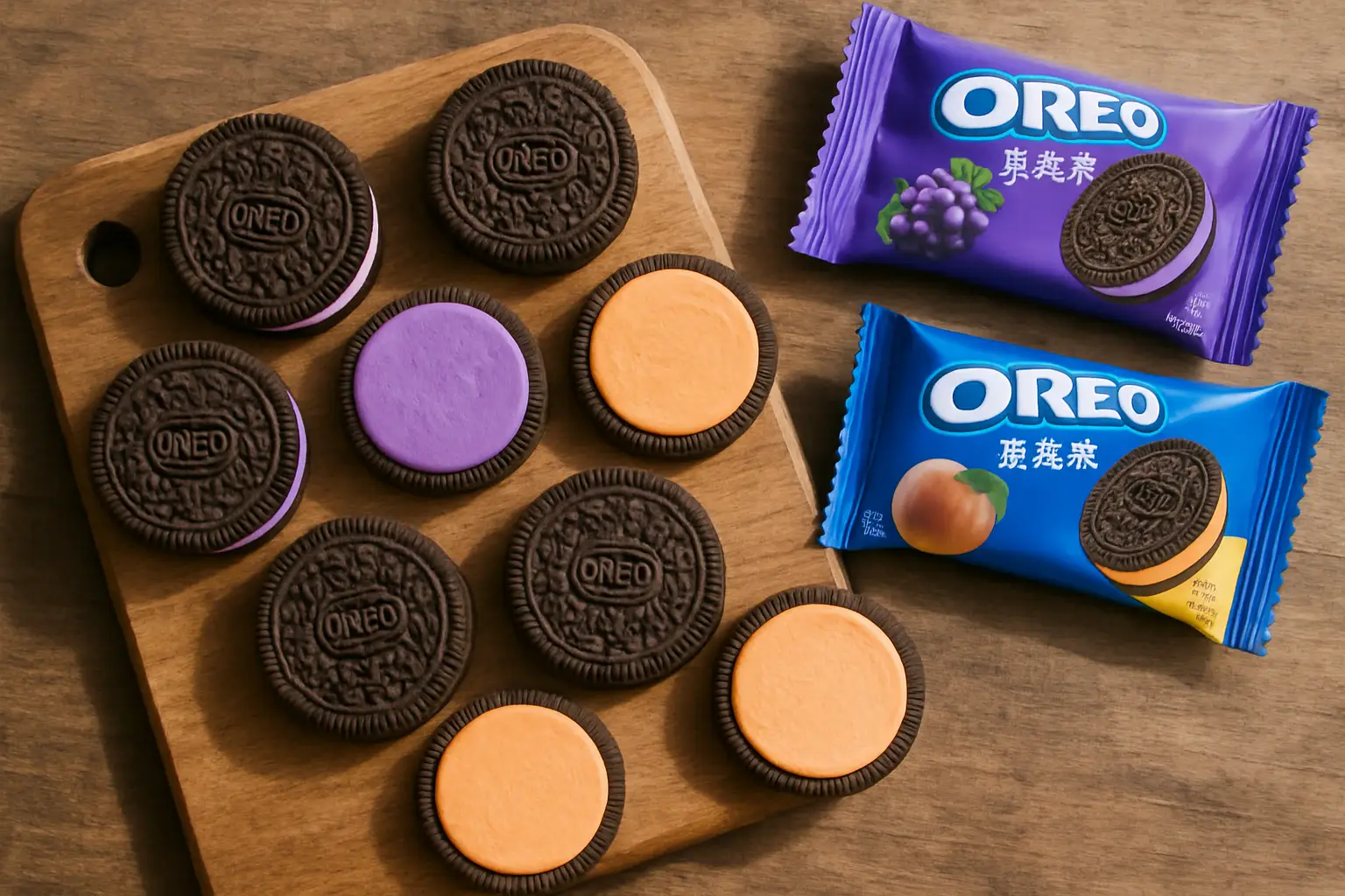 Oreo Grape & Peach Sandwich Biscuits 97g pack — limited-edition Asia flavour with grape and peach cream filling