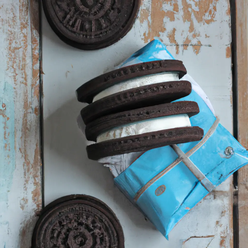 Fresh Oreo Zero Sugar sandwich cookies on rustic wooden table - 100 calories per 3 cookies