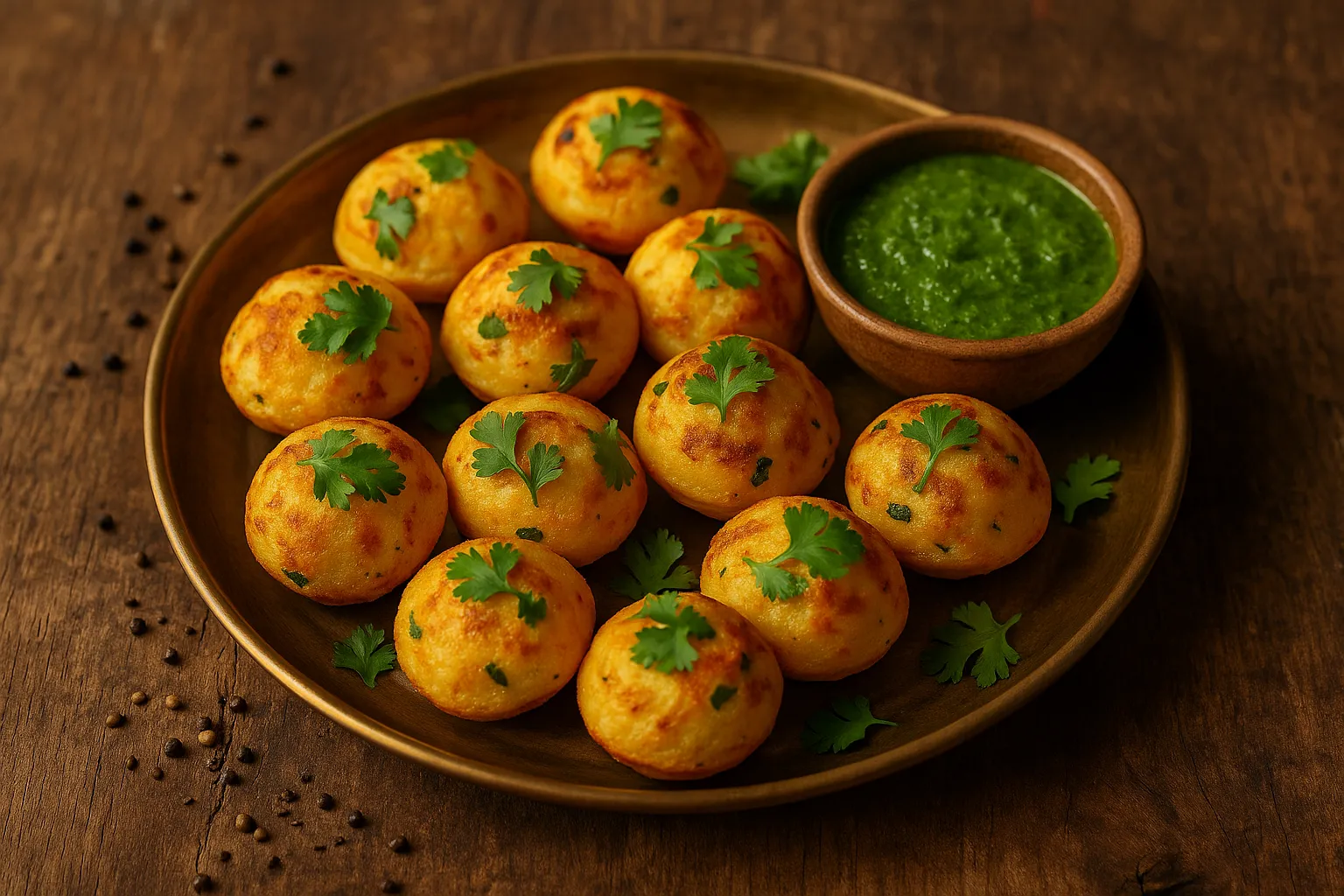 Fresh paneer appe on rustic wooden table - 280 calories per serving