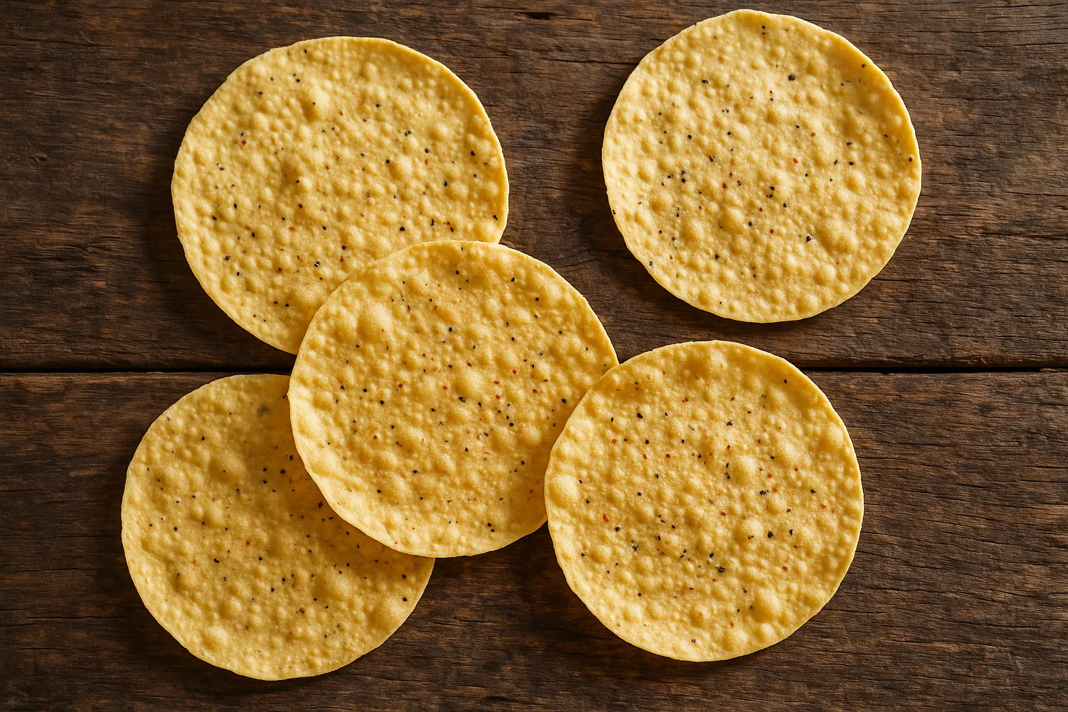 Fresh papad on rustic wooden table - 56 calories per piece