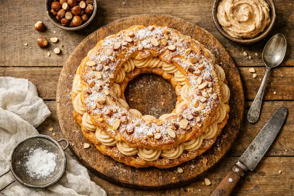 Paris-Brest frais sur une table en bois rustique - 400 calories par portion