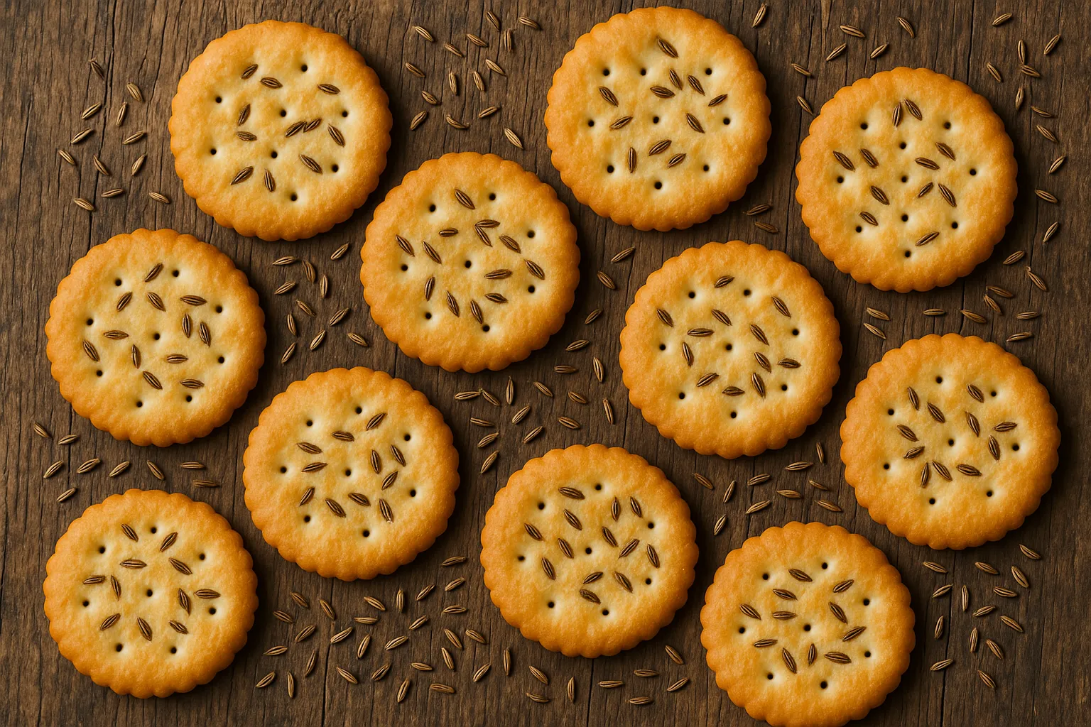 Parle Monaco Jeera biscuits on rustic wooden table - 491 calories per 100g