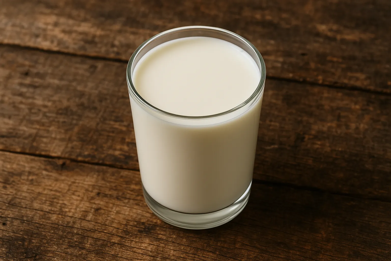 Pasteurized toned milk on rustic wooden table - 66 calories per 200ml