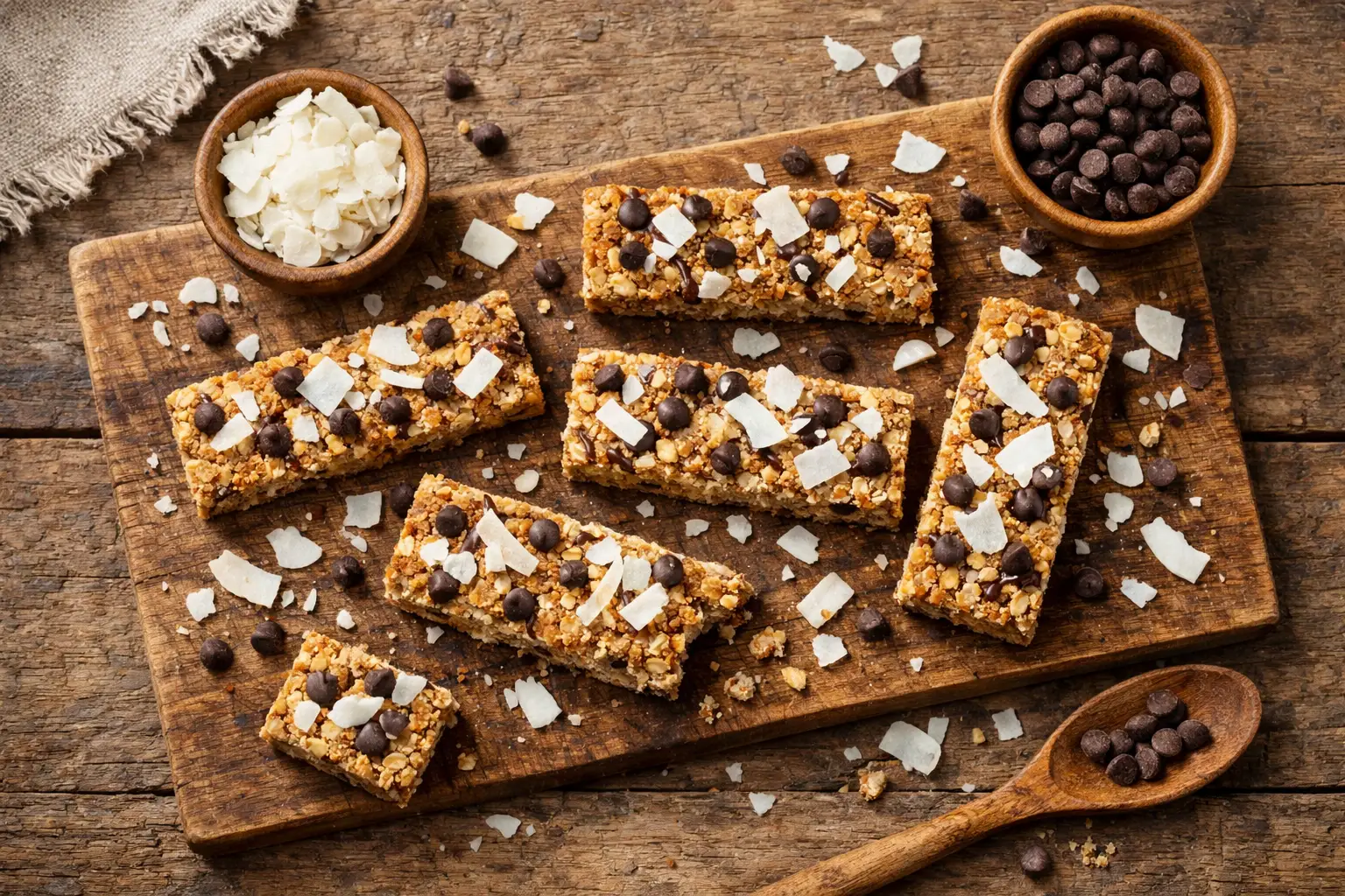 Perfect Keto Nola Bars auf einem rustikalen Holztisch – 170 Kalorien pro Riegel