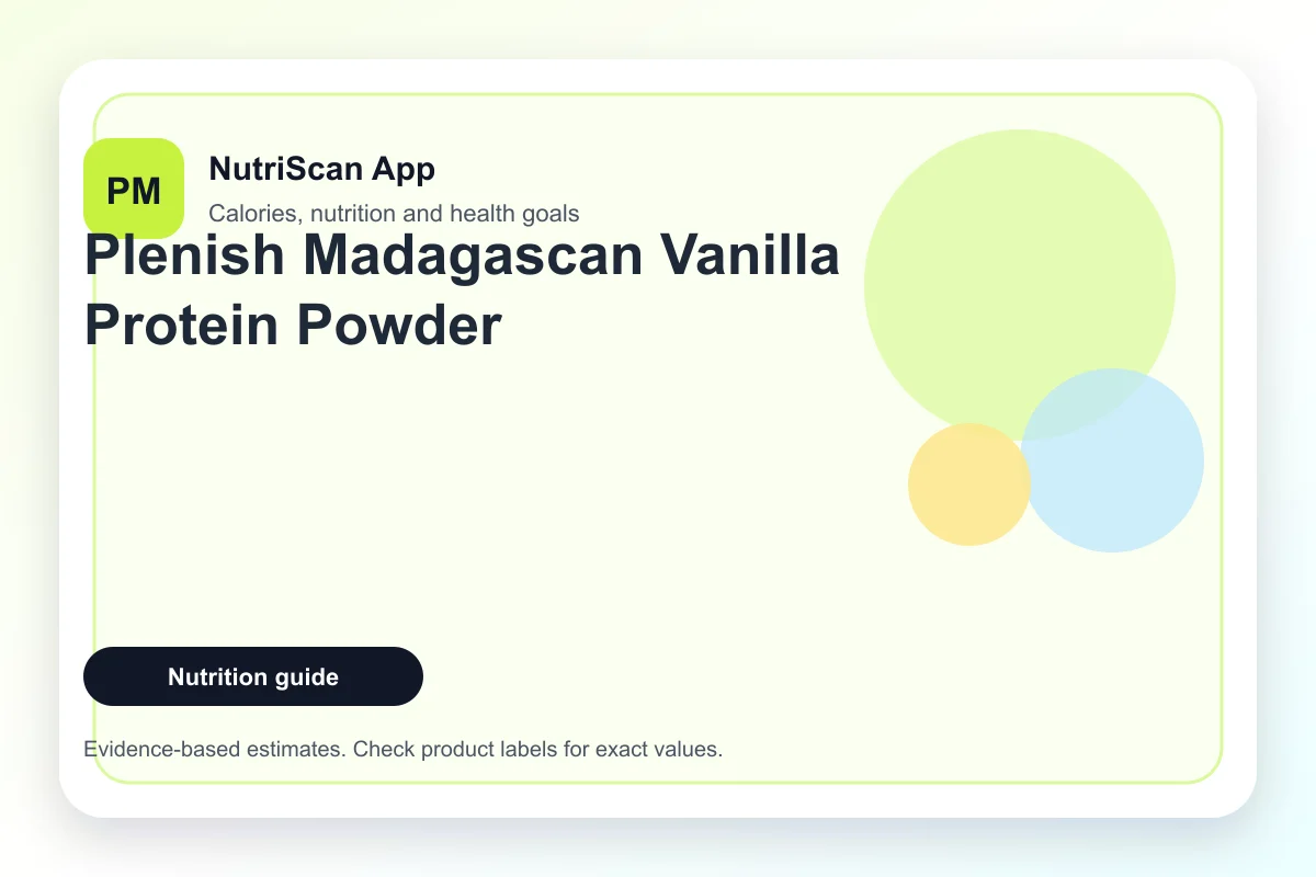 Plenish Madagascan Vanilla Clean Protein Powder pouch on a wooden surface with vanilla pods and green peas