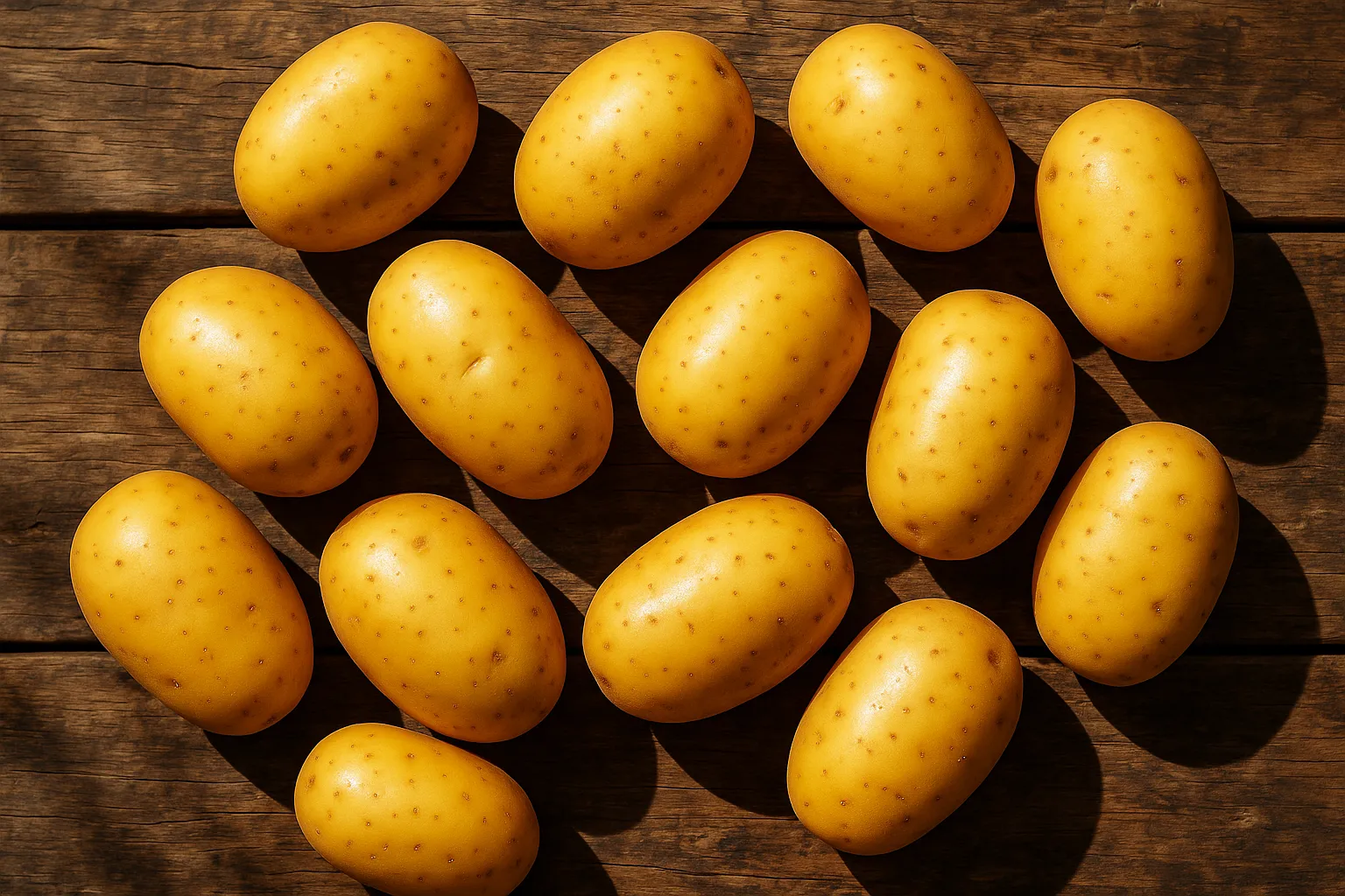 ताजे आलू लकड़ी की टेबल पर - 100g में 93 कैलोरी