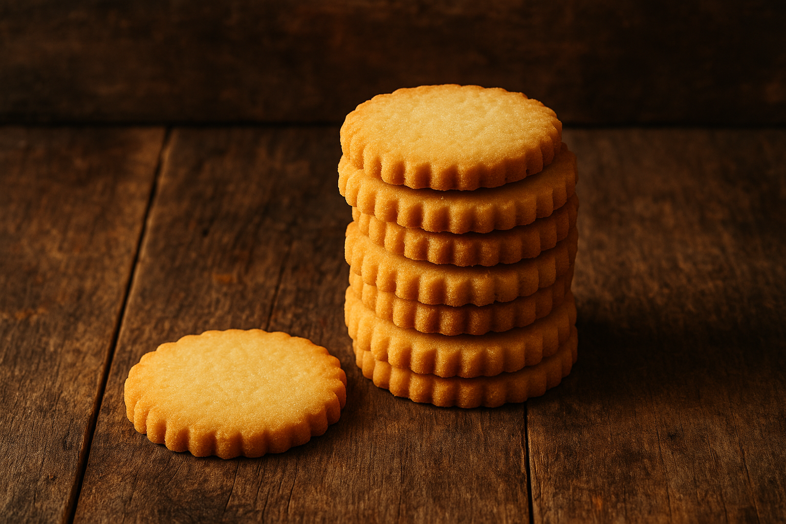 Stack of golden Priya Gold Butter Bite cookies - 67 calories per piece