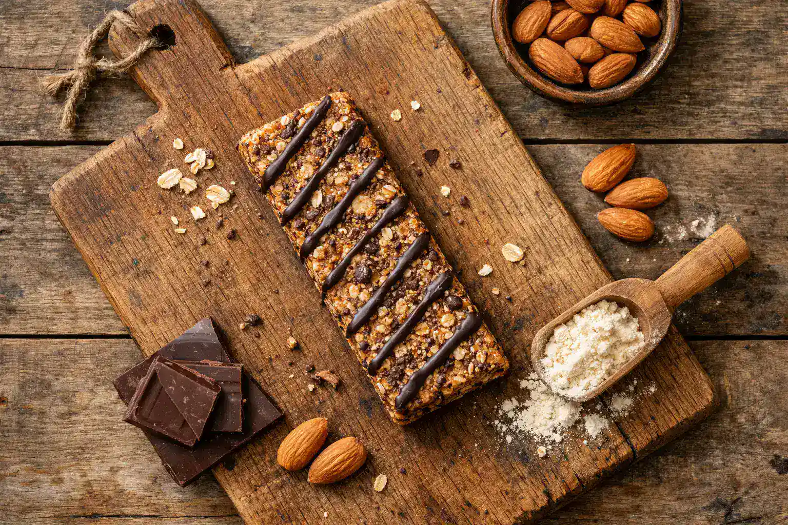 Promix Protein Bar fresca sobre mesa de madera rústica - 150 calorías por barra