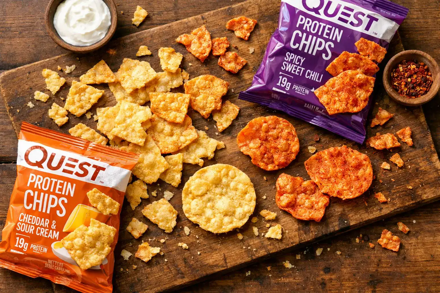 Quest Protein Chips in einer Schüssel - 130 Kalorien, 23 g Protein pro 32 g Beutel