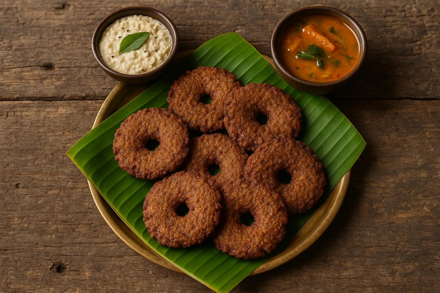 Fresh ragi vada on rustic wooden table - 85 calories per piece