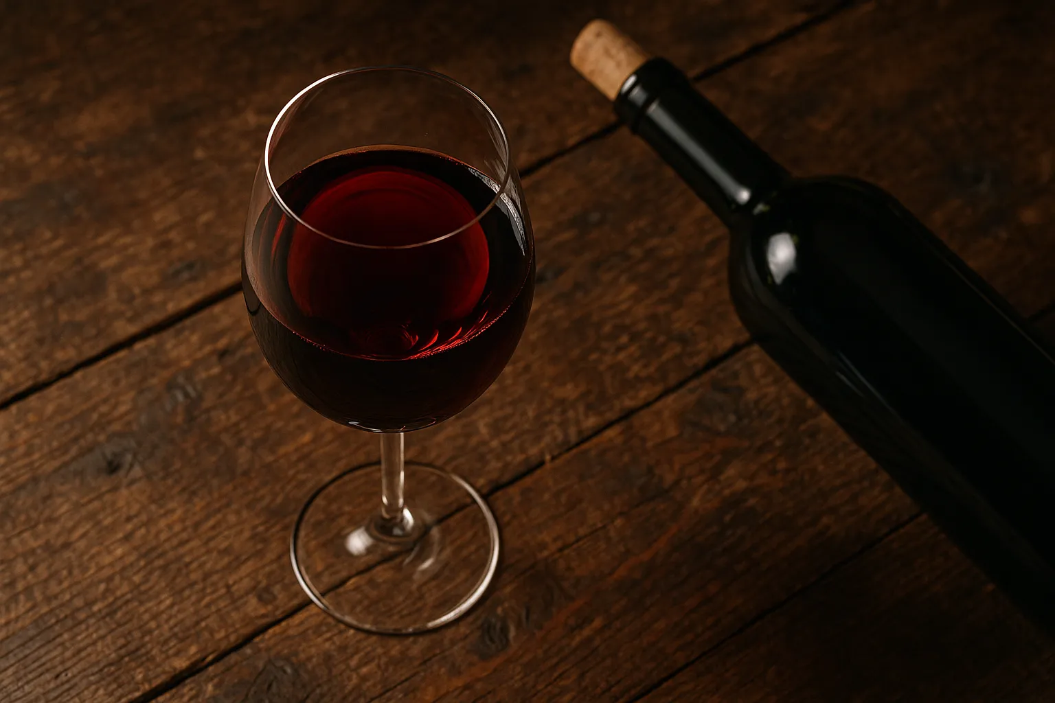 Fresh red wine on rustic wooden table - 85 calories per 100ml