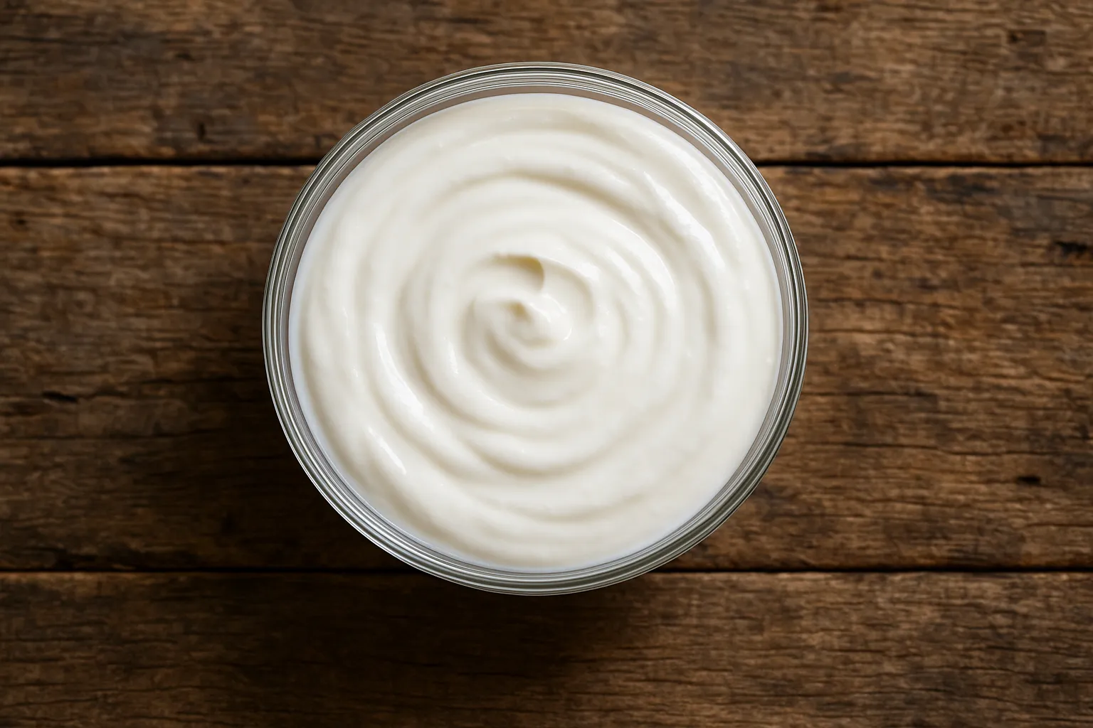 Fresh regular yogurt on rustic wooden table - 61 calories per 100g