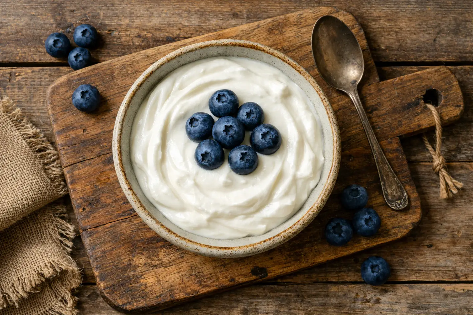 Frischer Skyr in Keramikschale mit Beeren - 100 Kalorien pro 150 g Portion