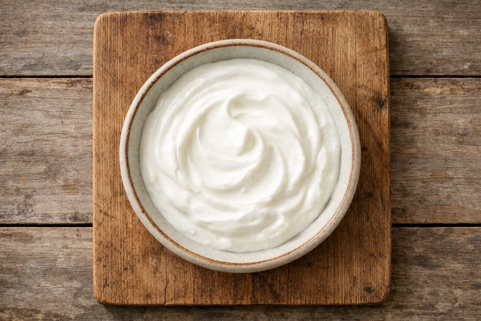 Frischer isländischer Skyr-Joghurt auf rustikalem Holztisch – 110 Kalorien pro 170-g-Portion