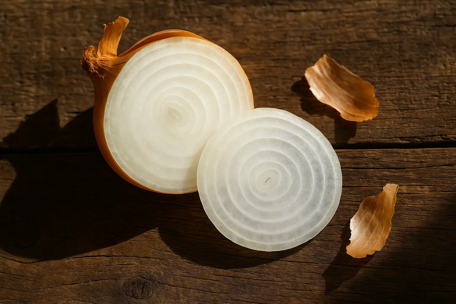 Fresh sliced onions on cutting board - 40 calories per medium onion