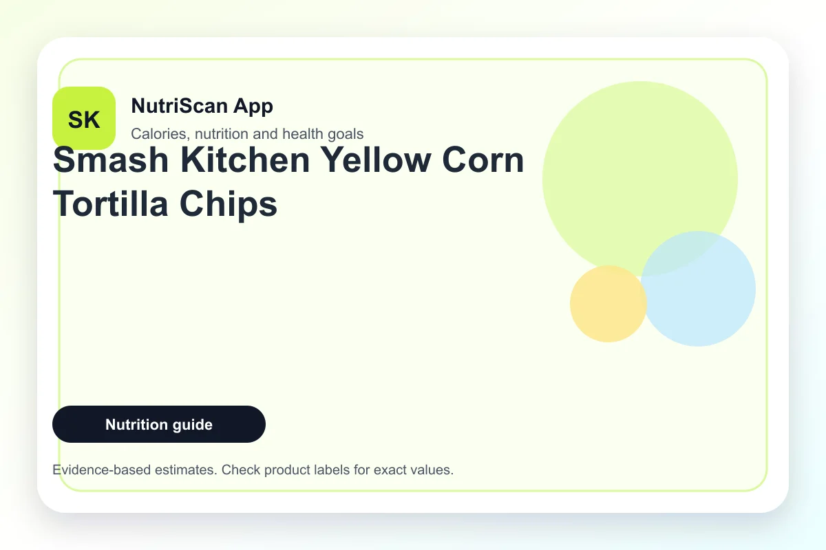 Smash Kitchen Yellow Corn Tortilla Chips bag with nutrition facts — organic, Non-GMO, gluten-free