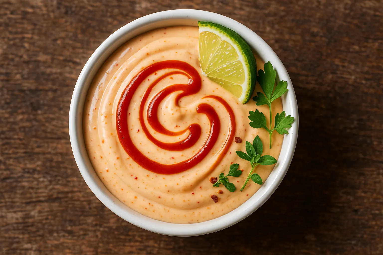 Fresh spicy mayonnaise on rustic wooden table - 100 calories per tablespoon