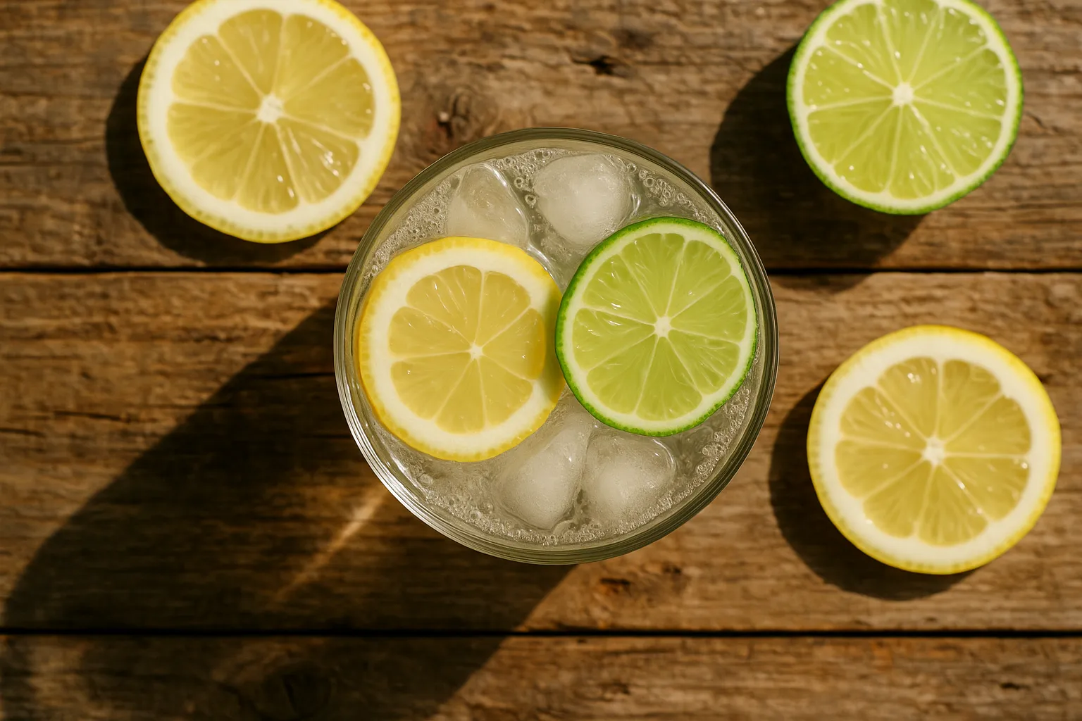 Fresh glass of lemon-lime soda with ice - 140 calories per can