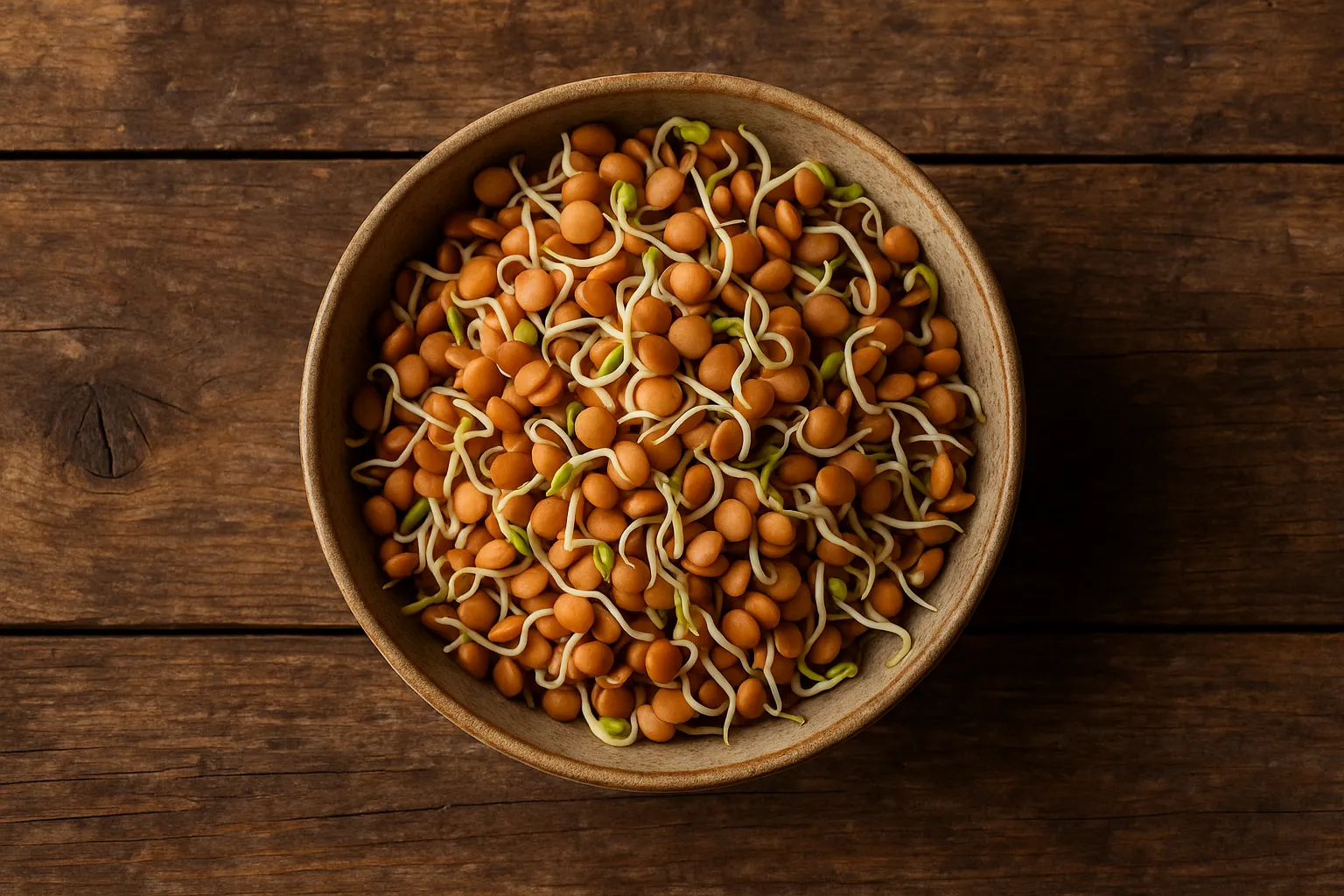 Fresh sprouted lentils on rustic wooden table - 200 calories per cup