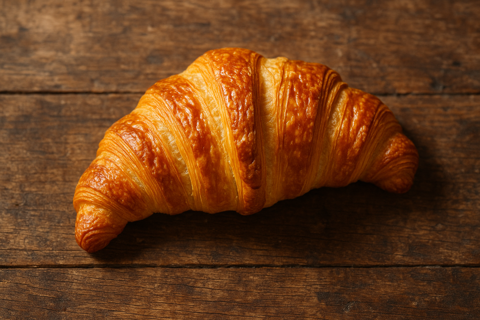 Croissant de mantequilla fresco de Starbucks en mesa de madera rústica - 231 calorías por croissant mediano