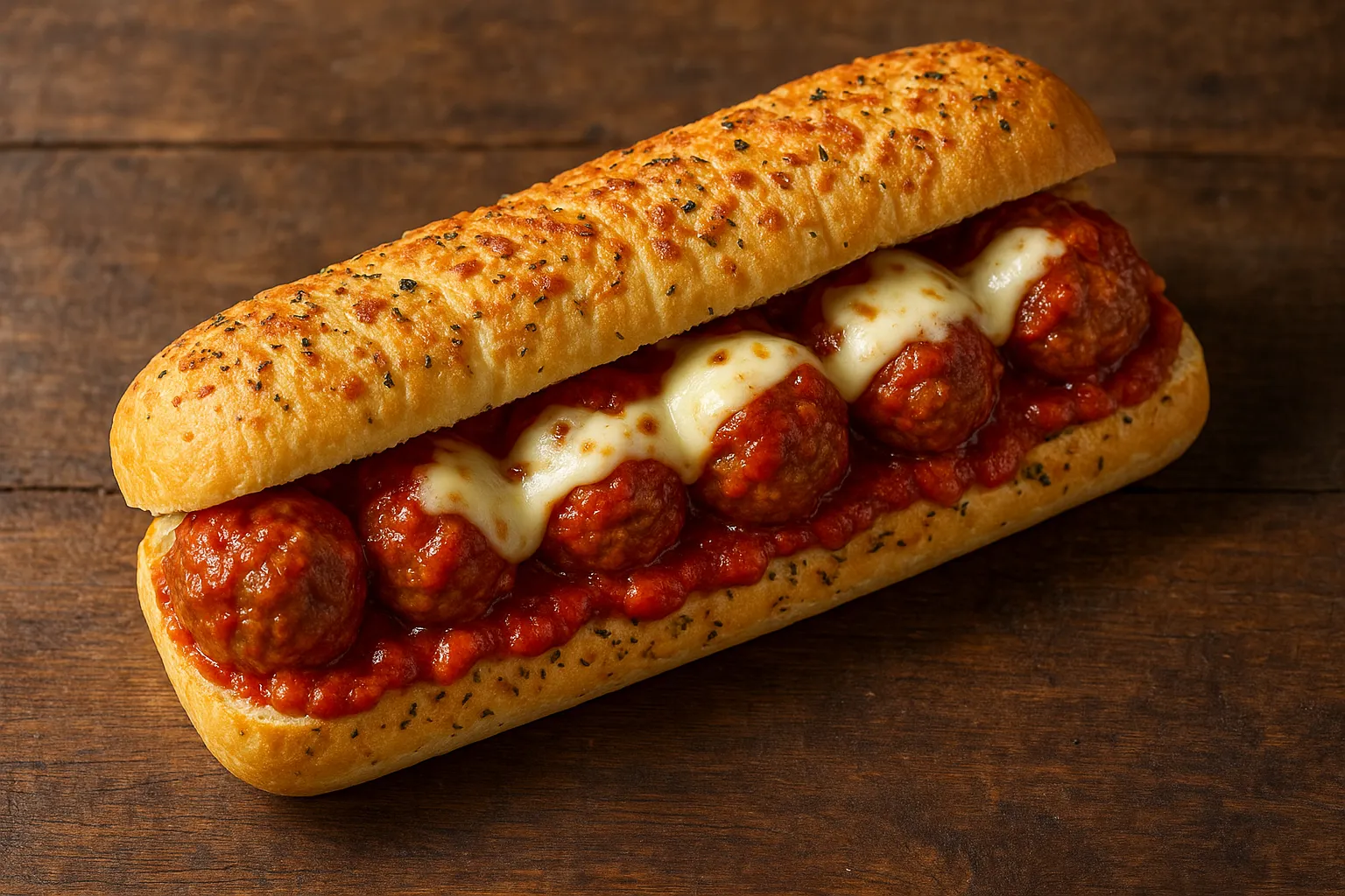 Subway Meatball Marinara sandwich on white background - 420 calories per 6-inch
