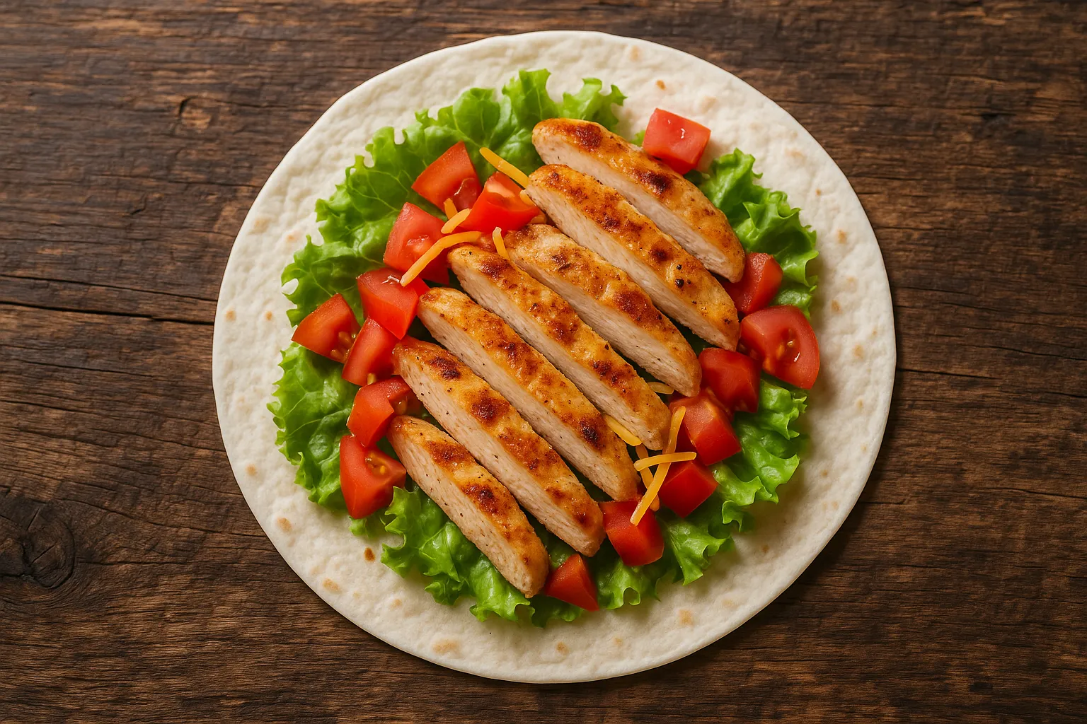 Fresh chicken taco on rustic wooden table - 210 calories per taco