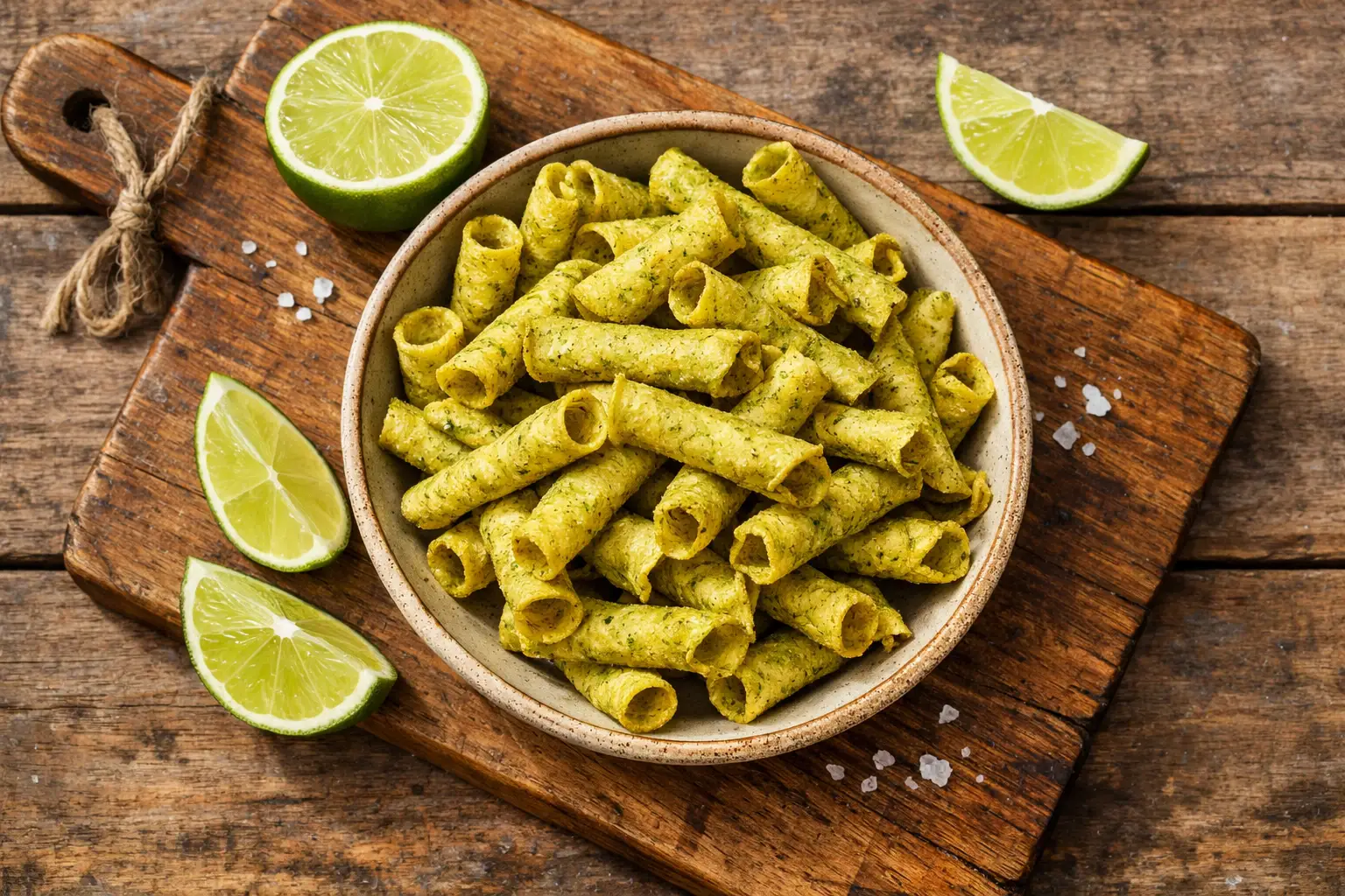 Chips tortilla roulées Takis Xtreme Lime dans un bol - 150 calories par portion de 28 g